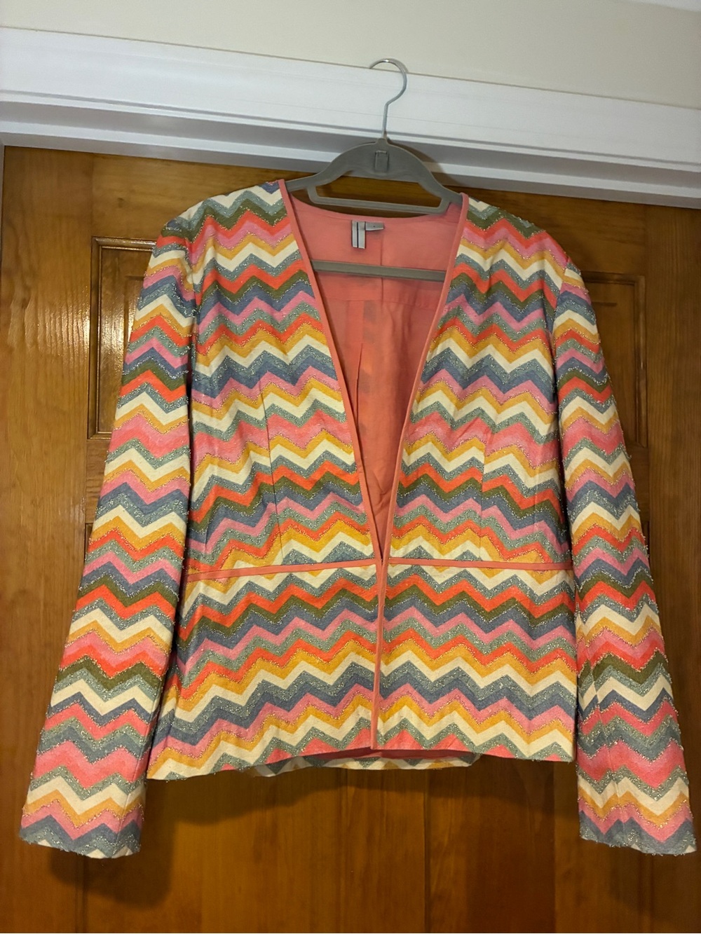 Anthropologie Cotton Valeska Chevron Blazer by Bl-nk Multicolored Pink - Large
